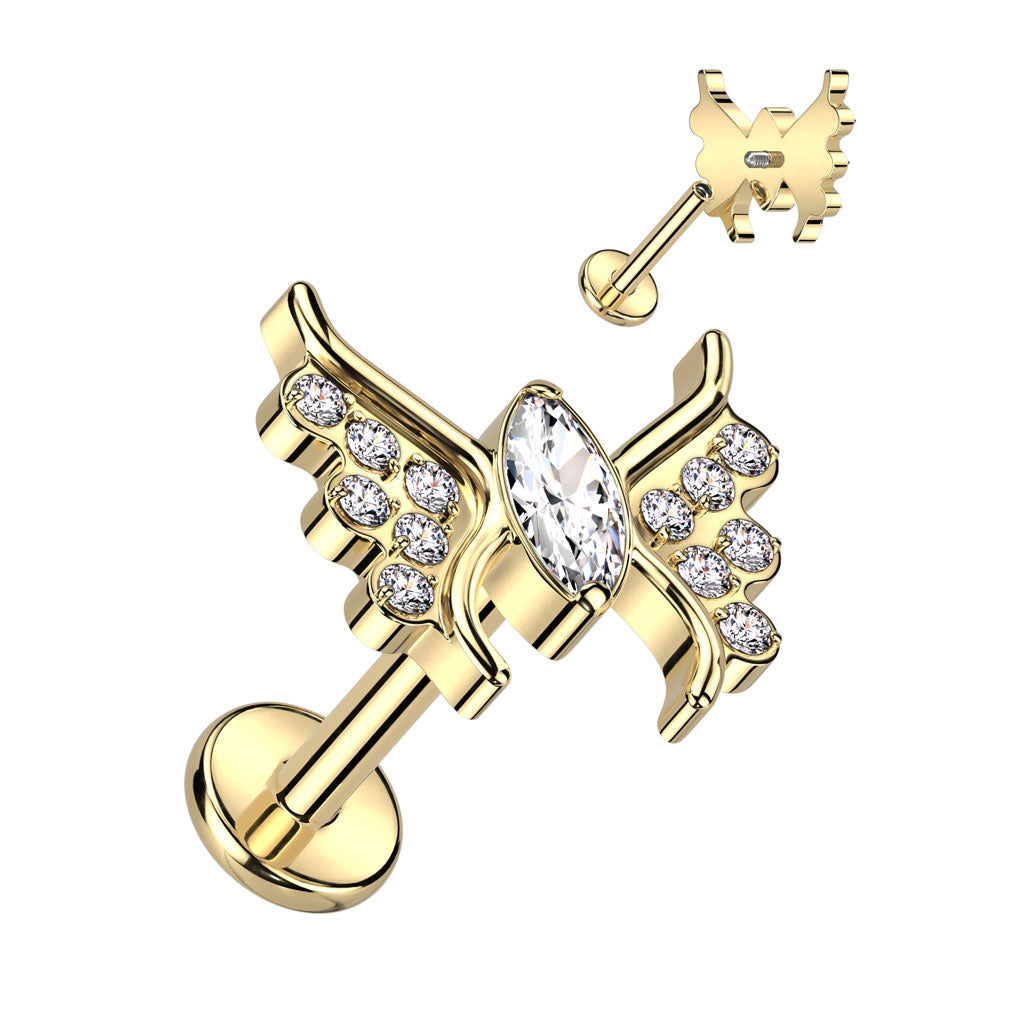 Labret With CZ Butterfly Top