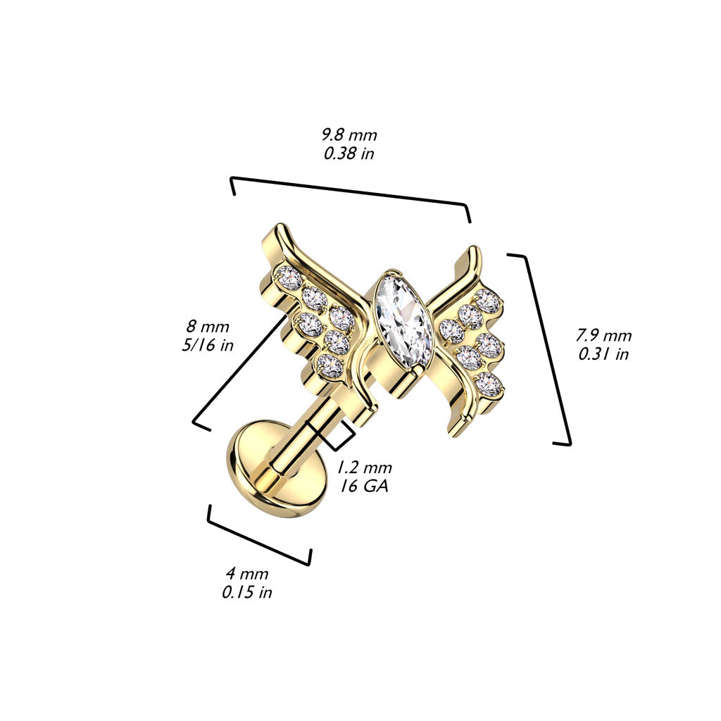 Labret With CZ Butterfly Top