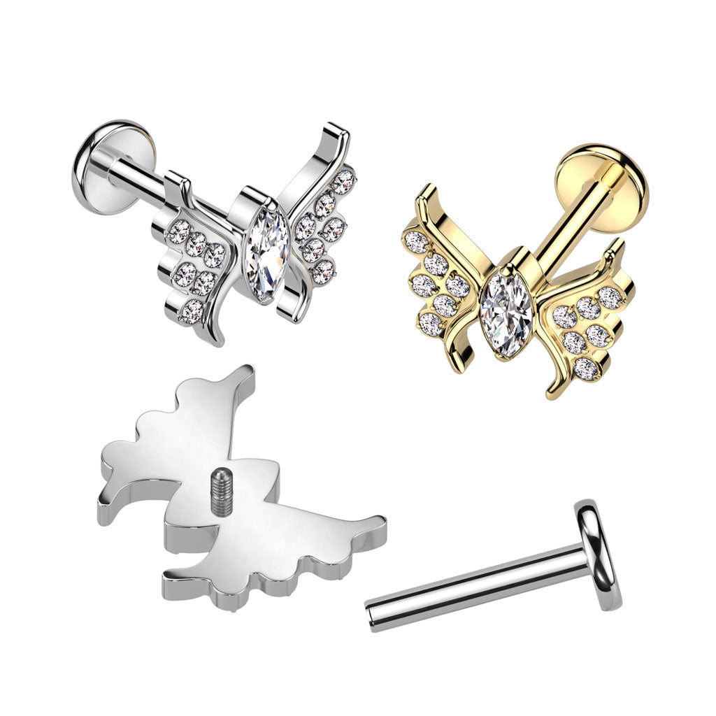 Labret With CZ Butterfly Top