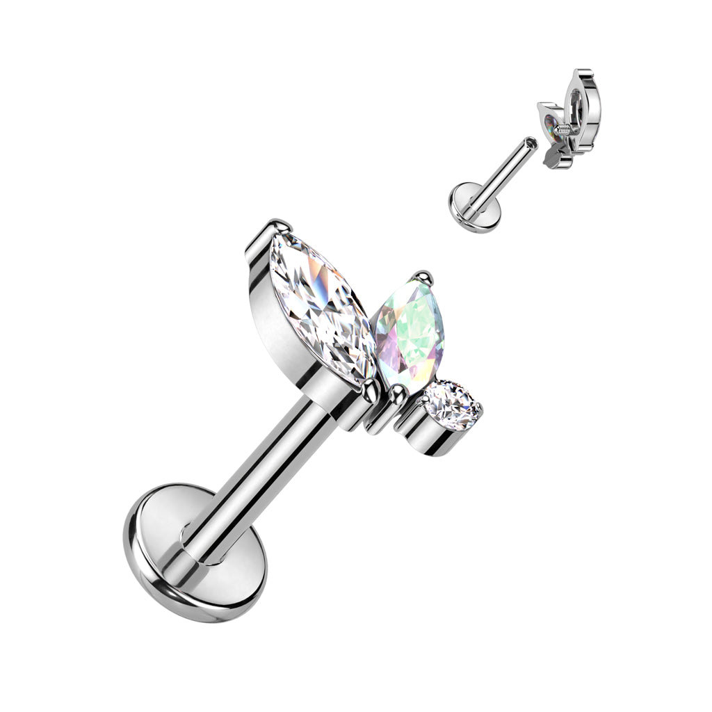Labret With Double Marquise and Round CZ Top