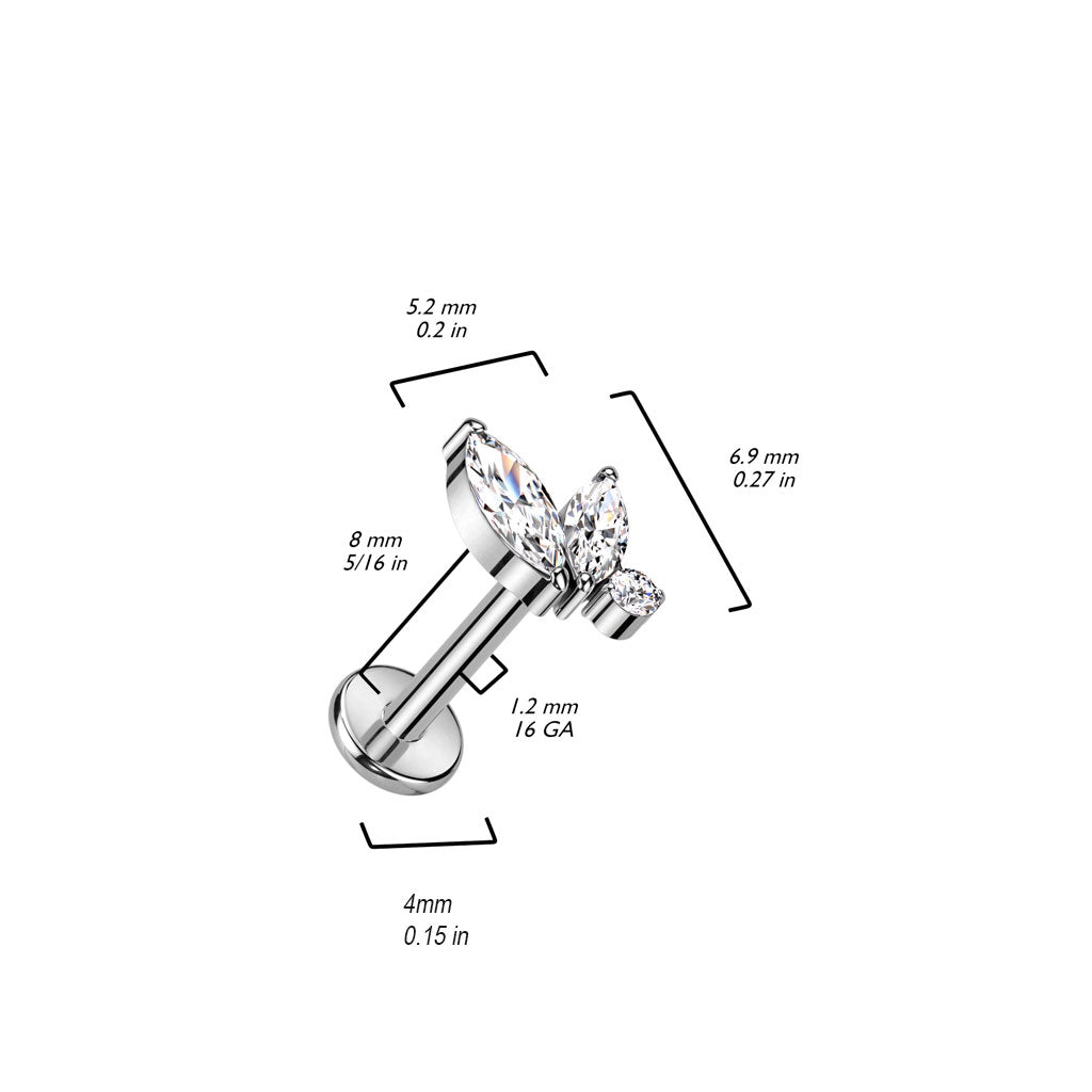Labret With Double Marquise and Round CZ Top