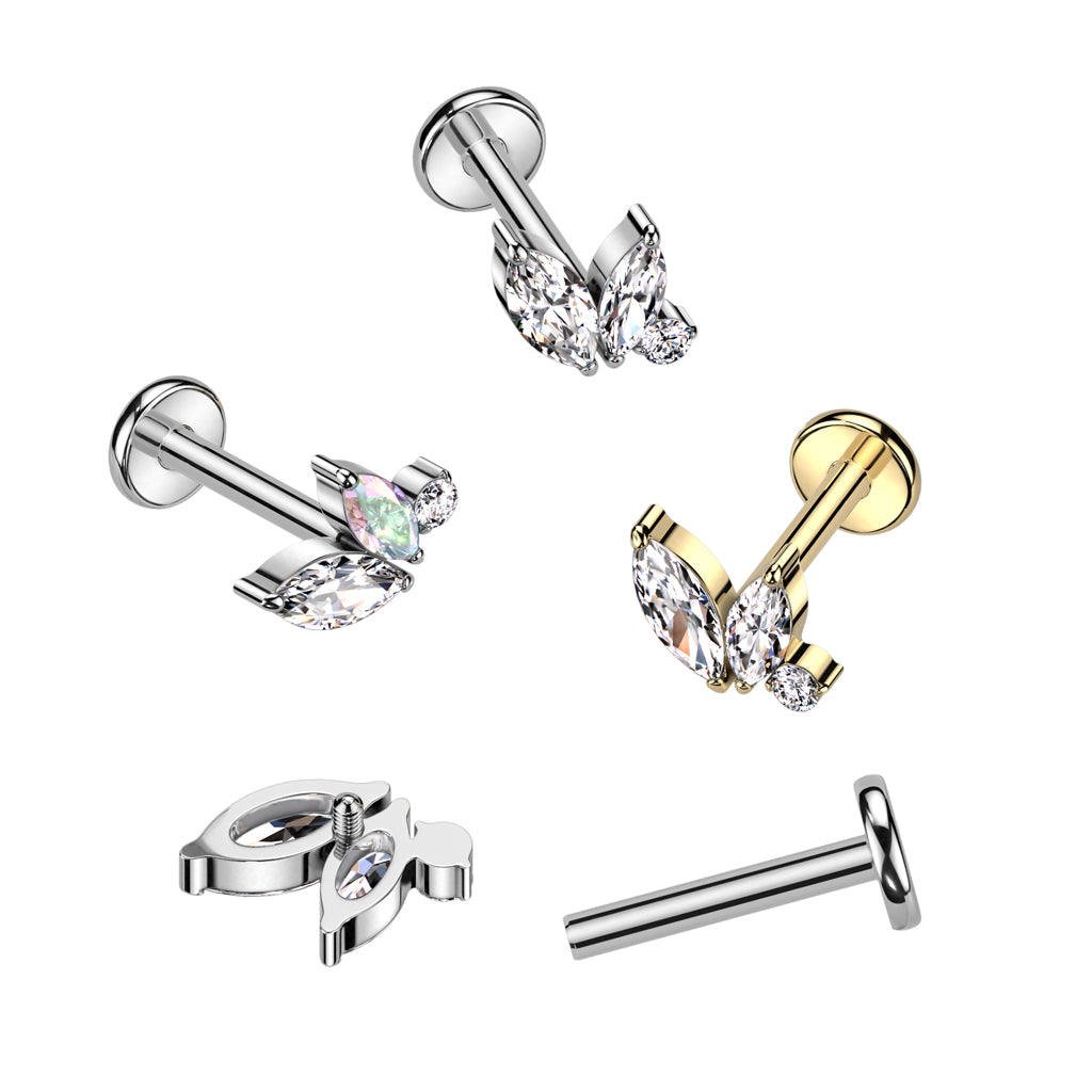 Labret With Double Marquise and Round CZ Top