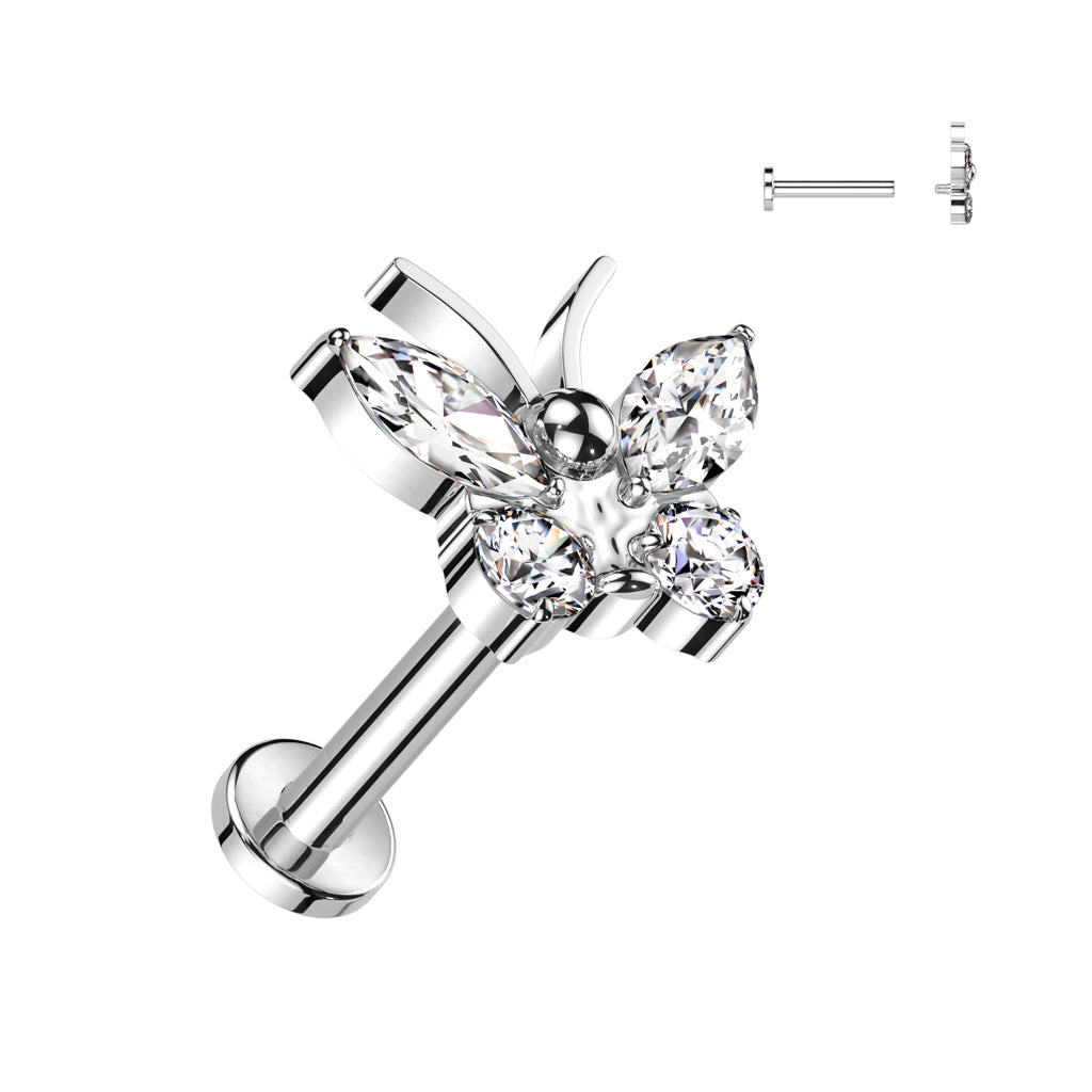 Labret With CZ Butterfly Top