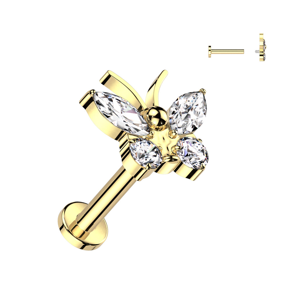 Labret With CZ Butterfly Top