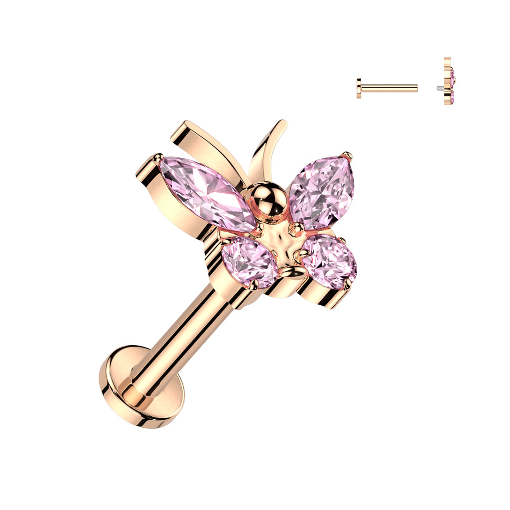 Labret With CZ Butterfly Top