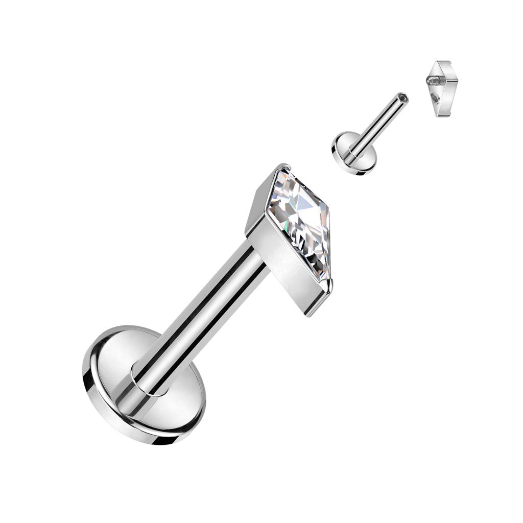 Labret with Diamond Shaped CZ or Opal Spear Top