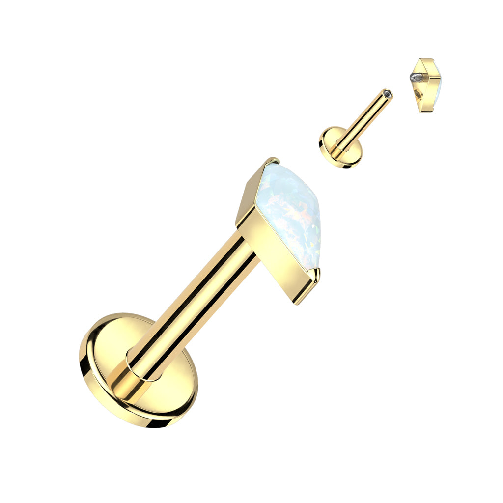 Labret with Diamond Shaped CZ or Opal Spear Top
