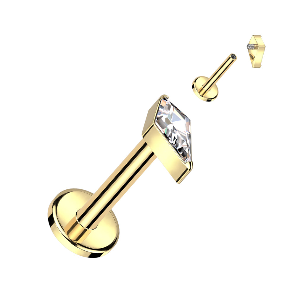 Labret with Diamond Shaped CZ or Opal Spear Top