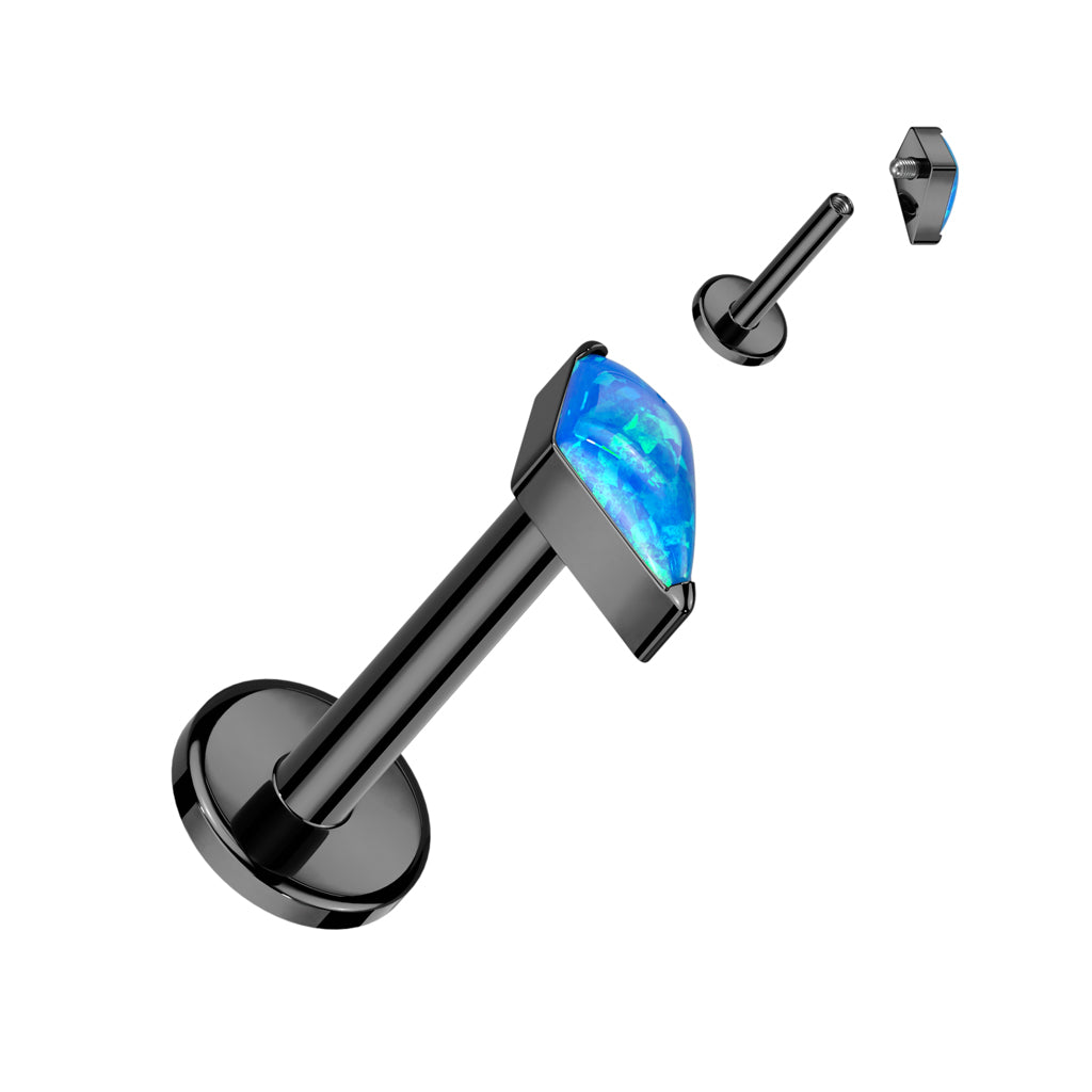 Labret with Diamond Shaped CZ or Opal Spear Top