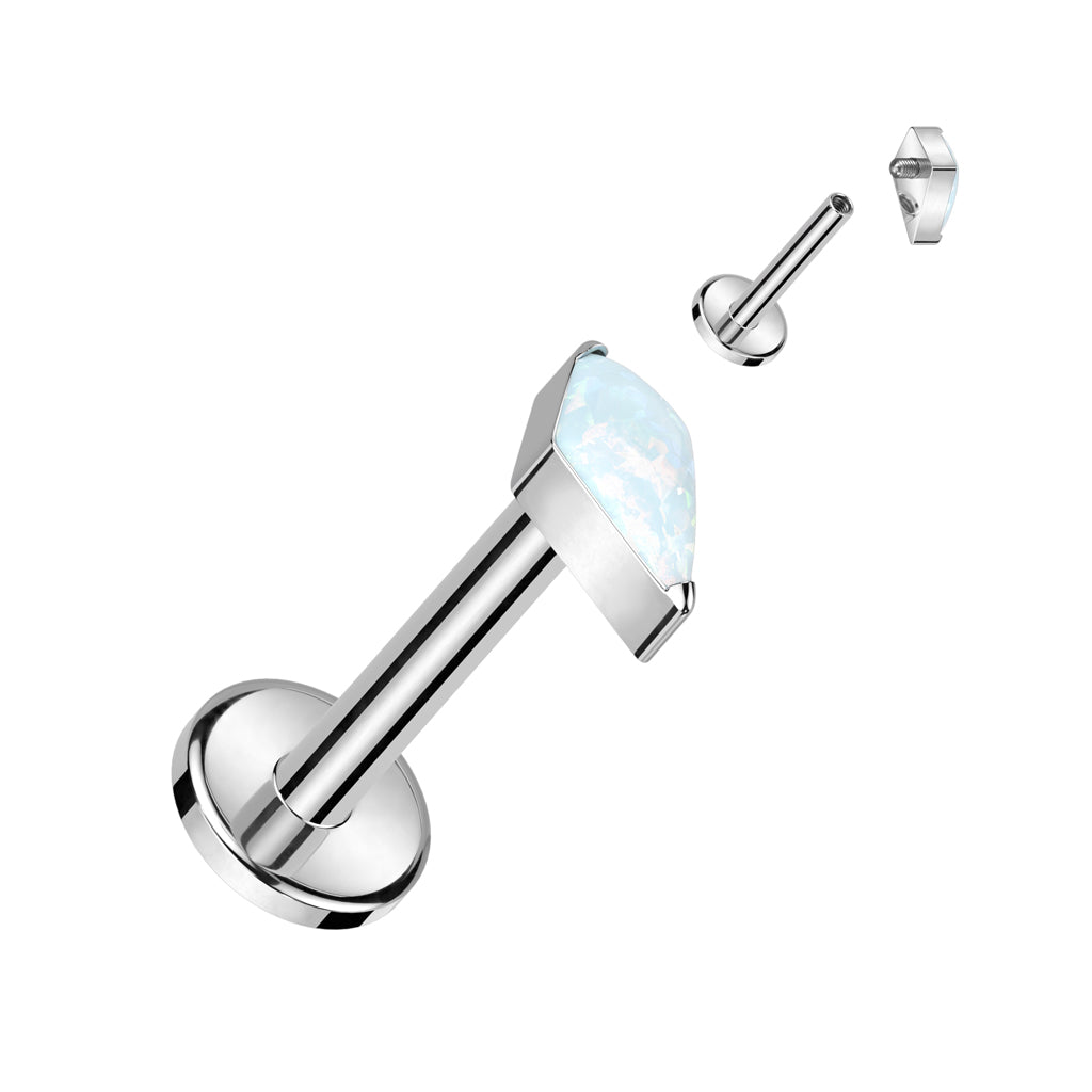Labret with Diamond Shaped CZ or Opal Spear Top