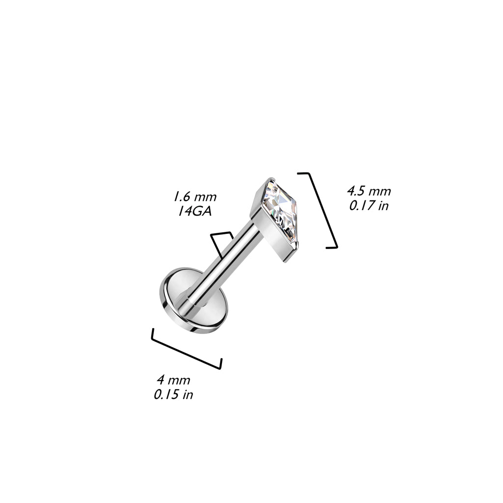 Labret with Diamond Shaped CZ or Opal Spear Top