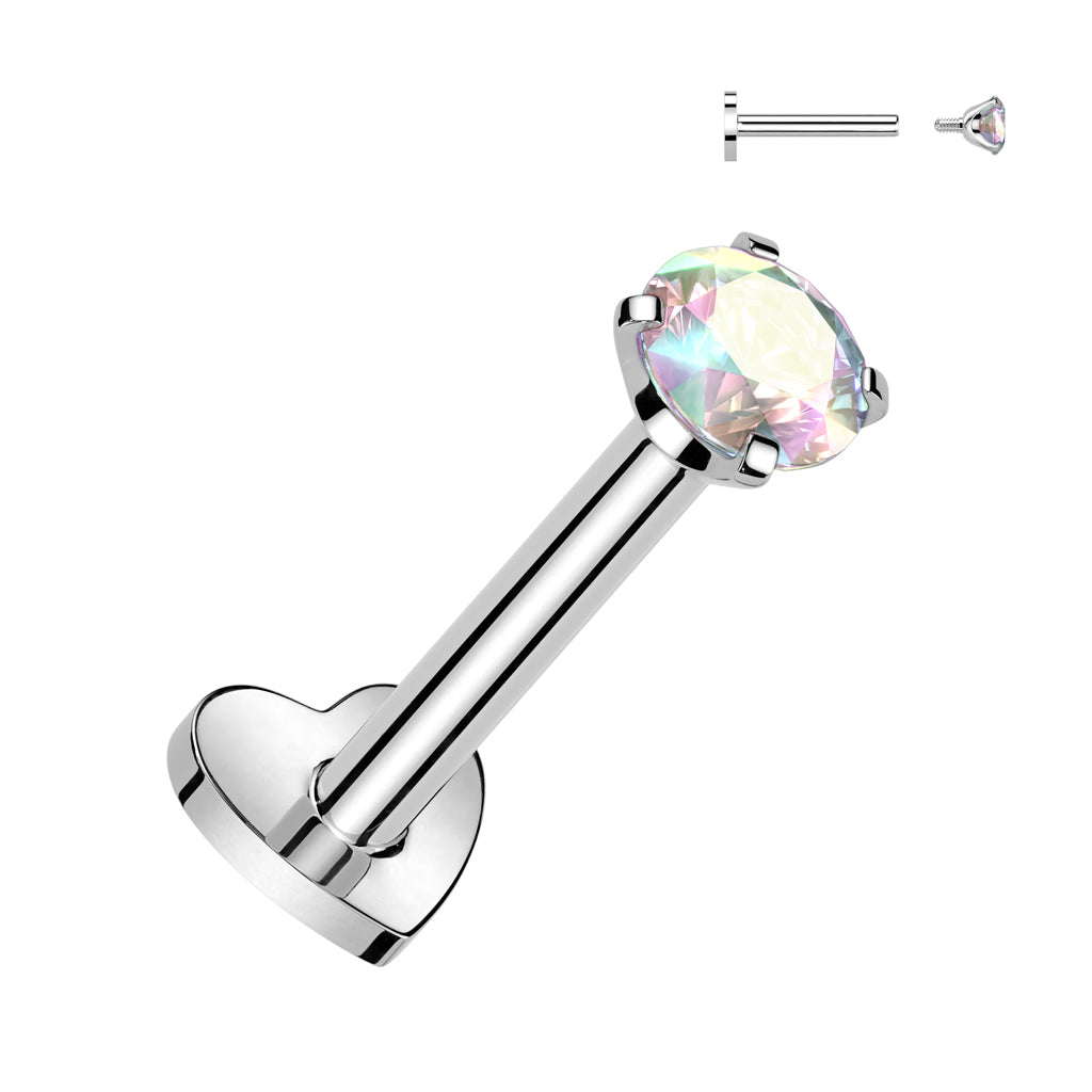Heart Base Reversible Labret with Prong Set CZ Top
