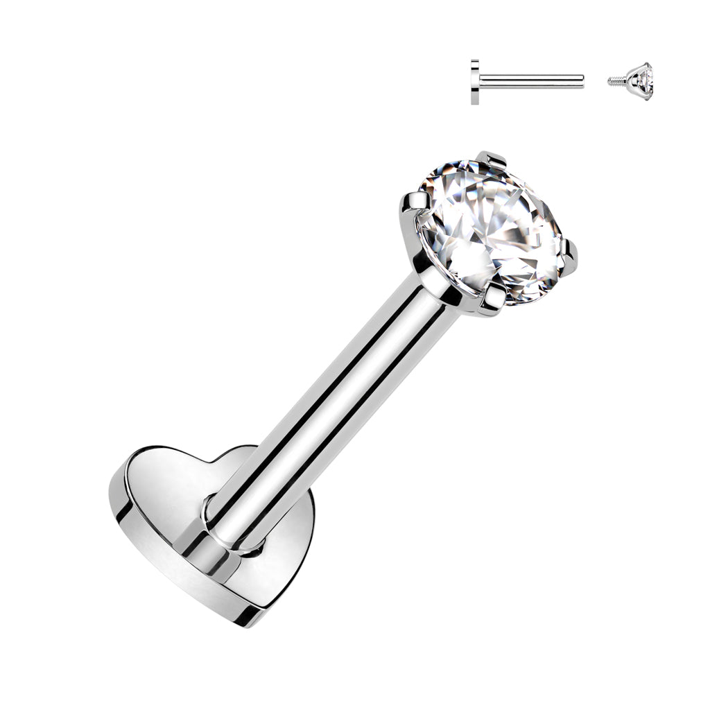 Heart Base Reversible Labret with Prong Set CZ Top