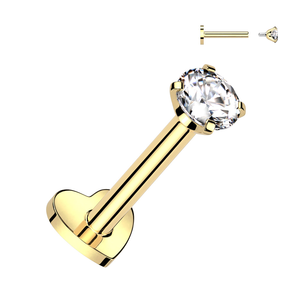 Heart Base Reversible Labret with Prong Set CZ Top