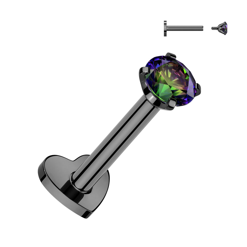 Heart Base Reversible Labret with Prong Set CZ Top