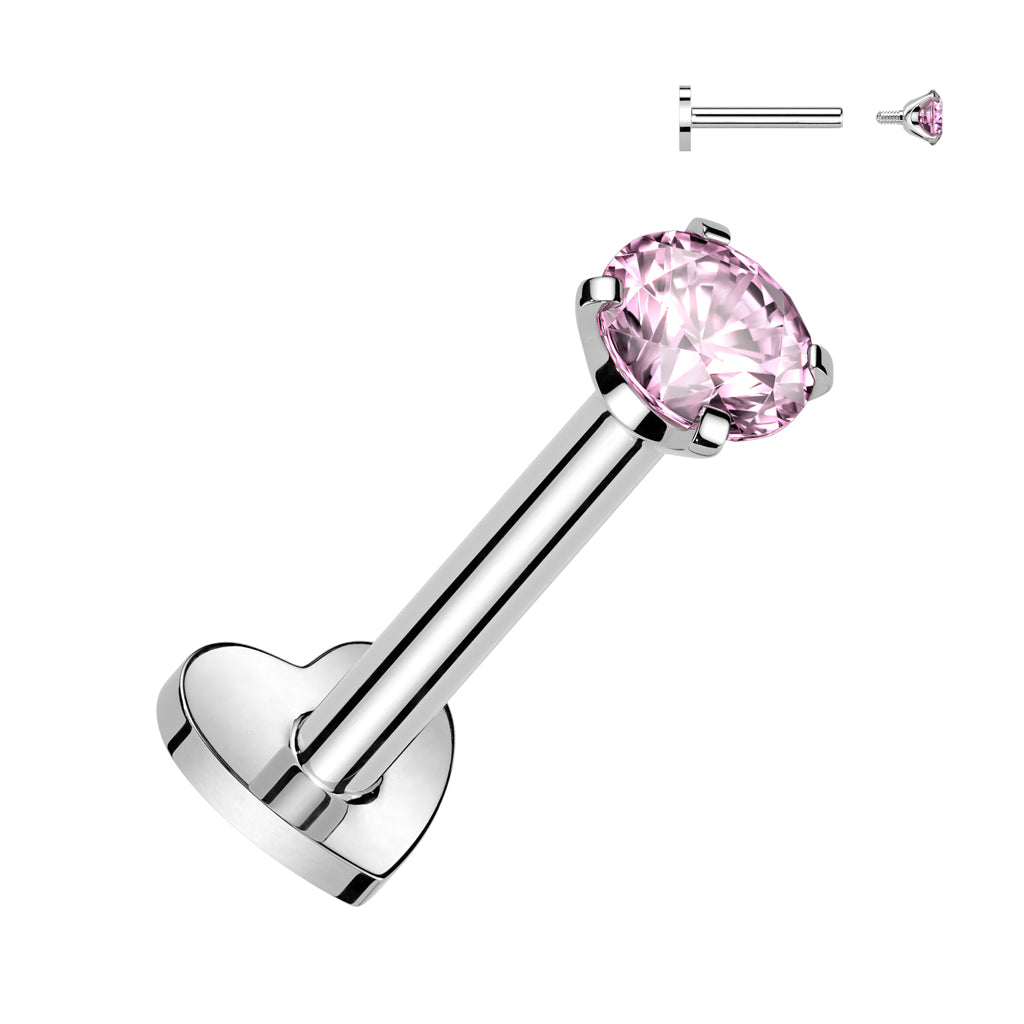 Heart Base Reversible Labret with Prong Set CZ Top