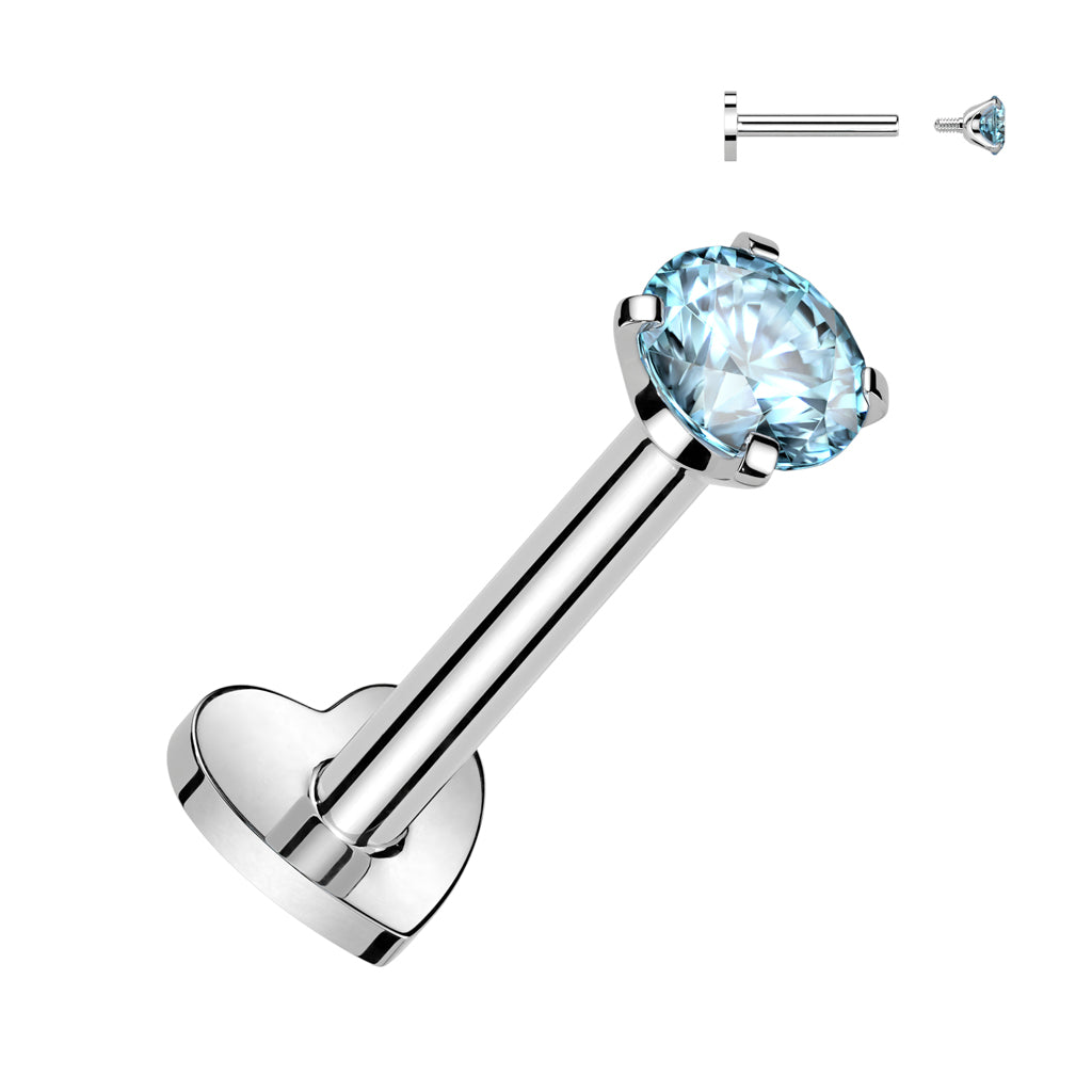 Heart Base Reversible Labret with Prong Set CZ Top