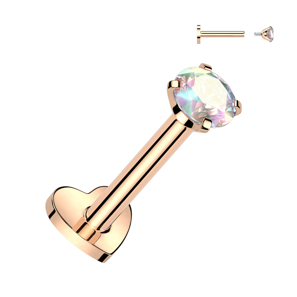 Heart Base Reversible Labret with Prong Set CZ Top