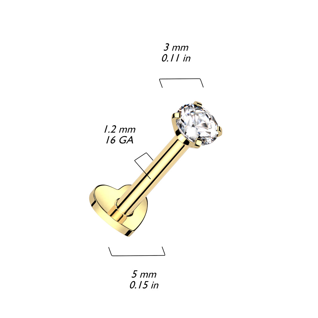 Heart Base Reversible Labret with Prong Set CZ Top
