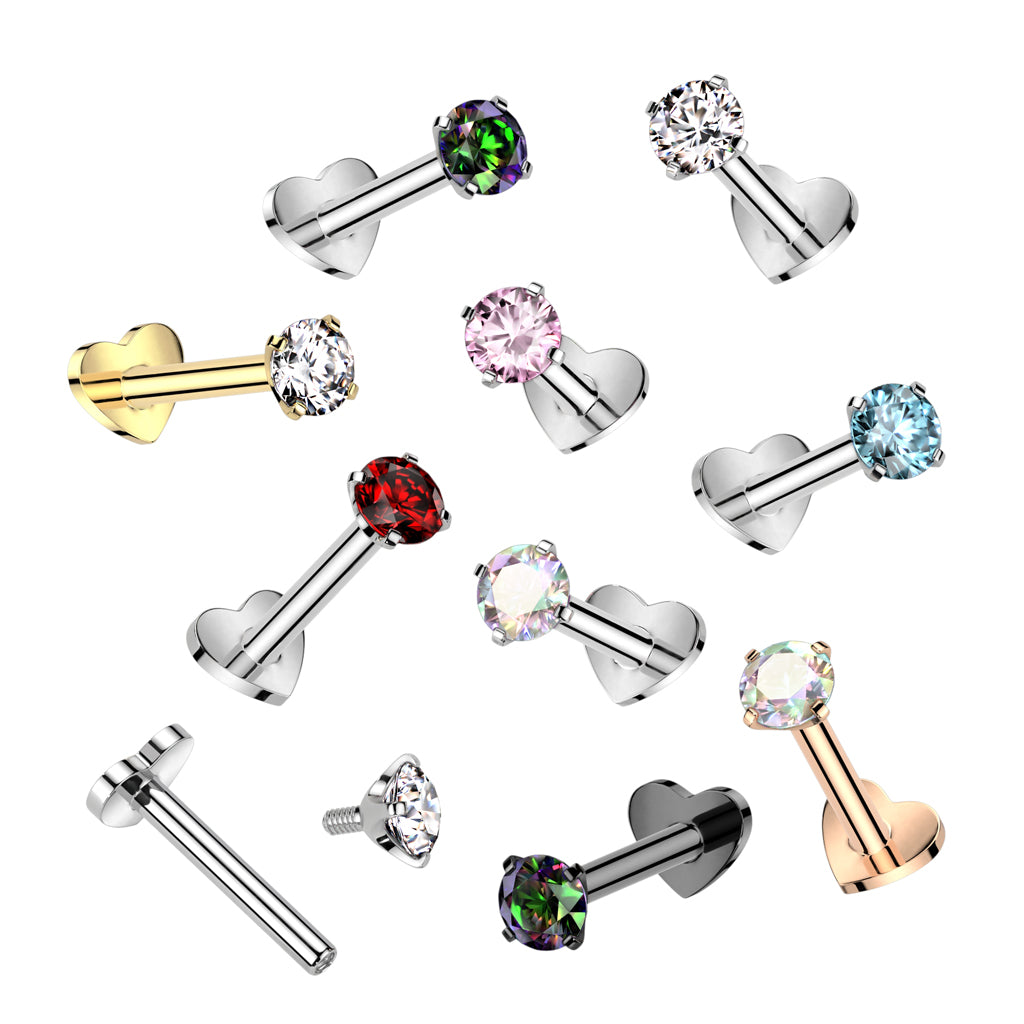 Heart Base Reversible Labret with Prong Set CZ Top