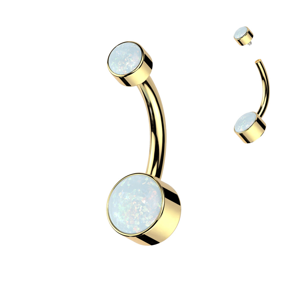 Round Bezel Set Double Opal Navel Bar