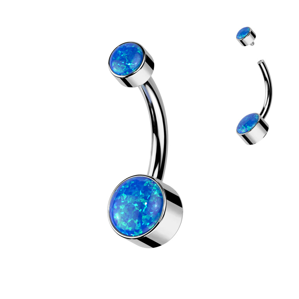 Round Bezel Set Double Opal Navel Bar