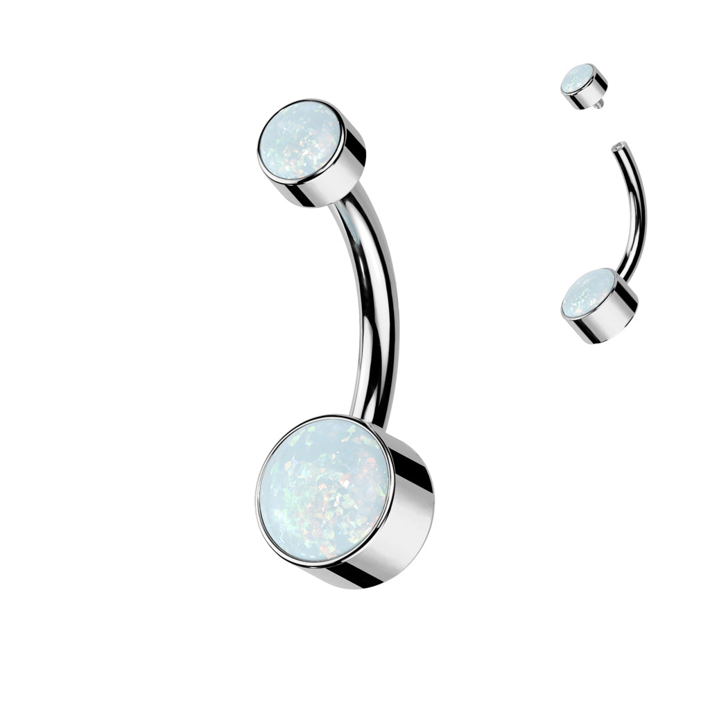 Round Bezel Set Double Opal Navel Bar