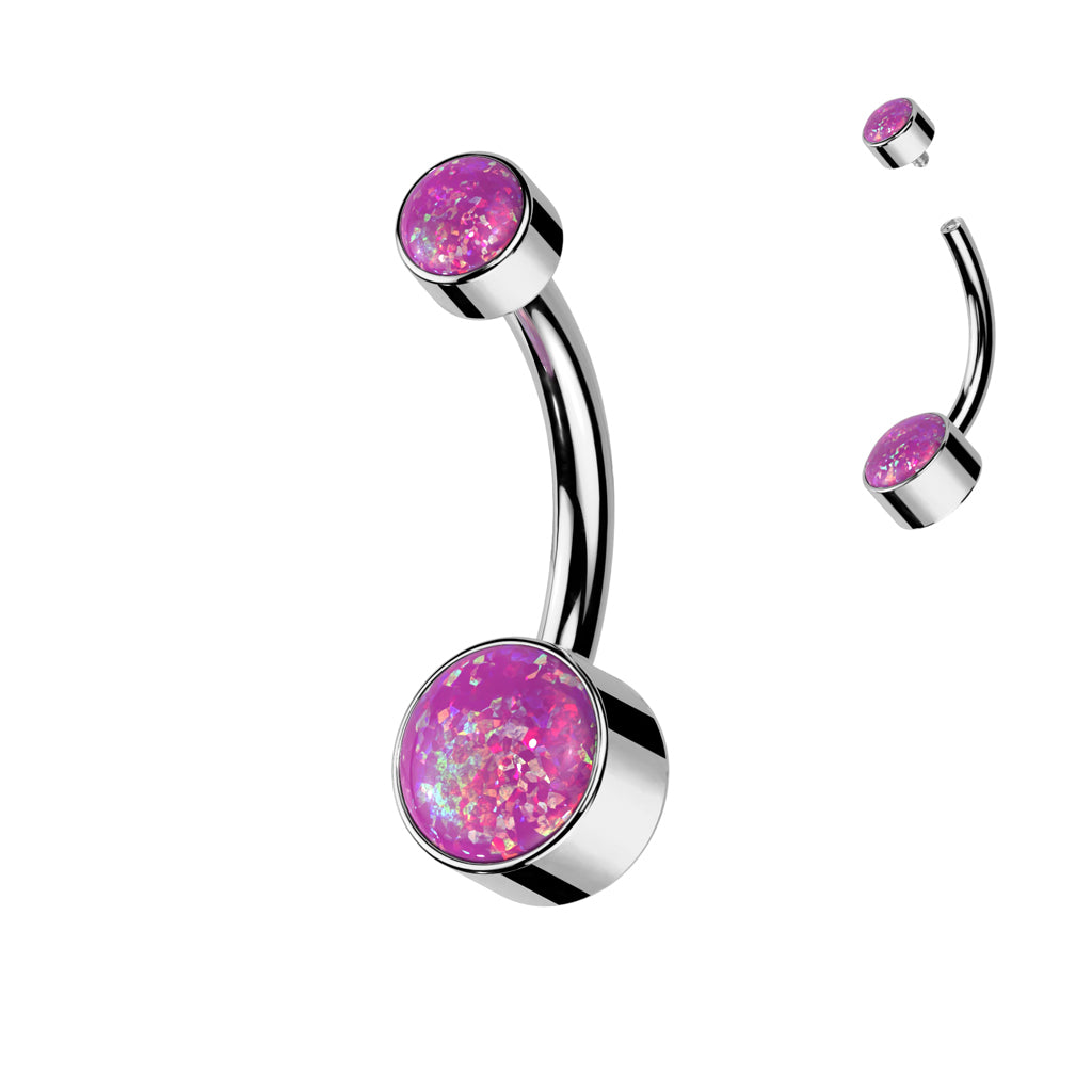 Round Bezel Set Double Opal Navel Bar