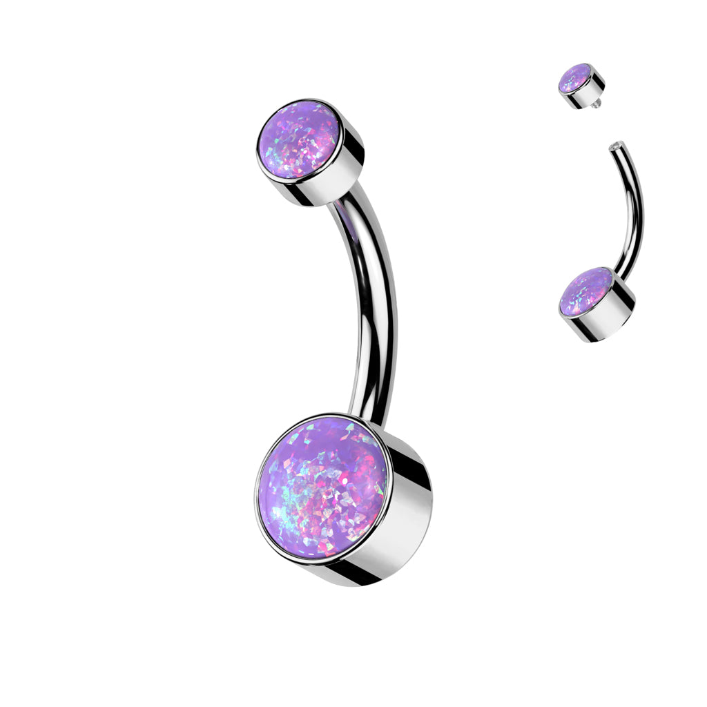 Round Bezel Set Double Opal Navel Bar