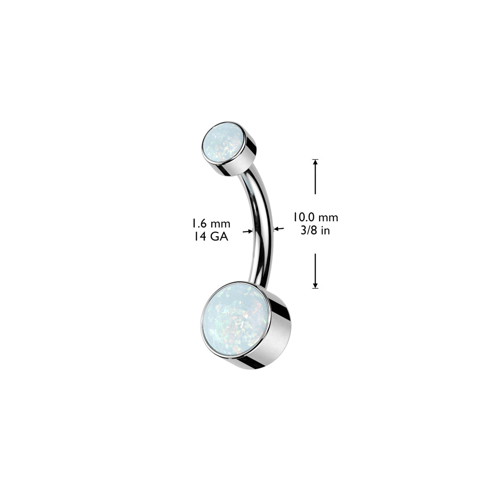 Round Bezel Set Double Opal Navel Bar