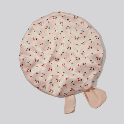 Adjustable Oversized Satin Bonnet- Cherry Print