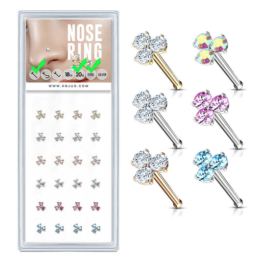 Mix Assorted 3 CZ Stone Nose Stud