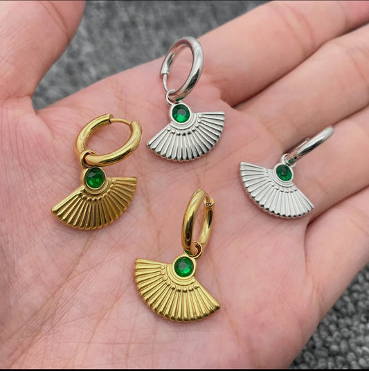 Inlaid Cubic Zirconia Fan Charm Earrings