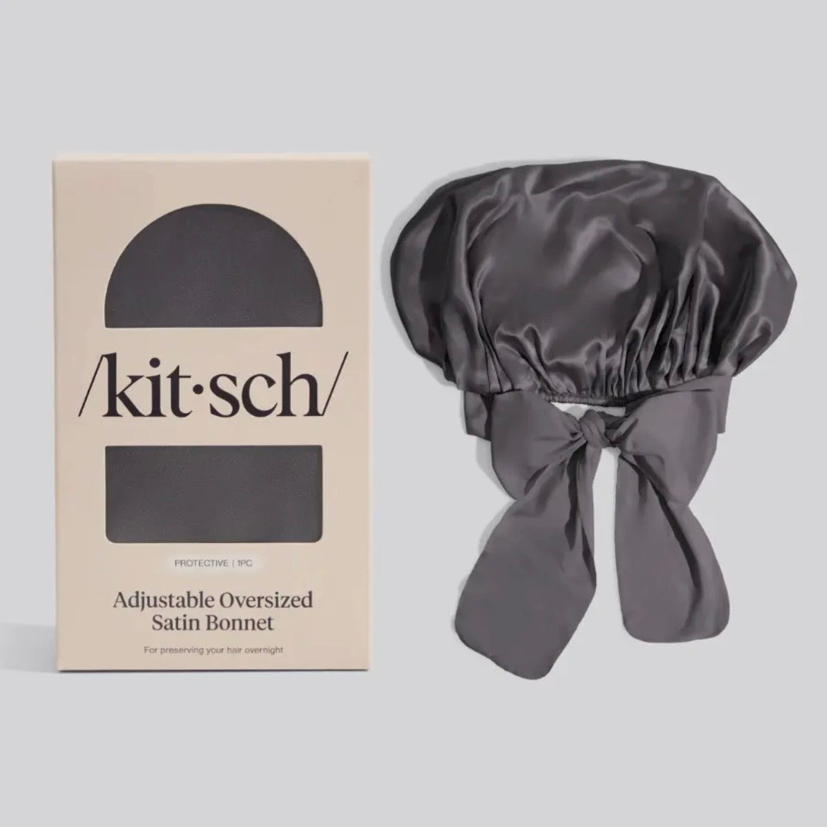 Adjustable Oversized Satin Bonnet- Charcoal