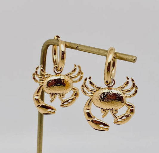 Golden Shore Crab Charm Earrings