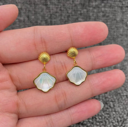 Gold Inlay Pectinid Shell Charm Drop Studs