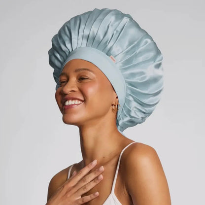 Adjustable Oversized Satin Bonnet- Haze Blue