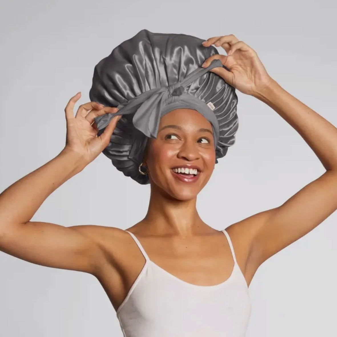 Adjustable Oversized Satin Bonnet- Charcoal