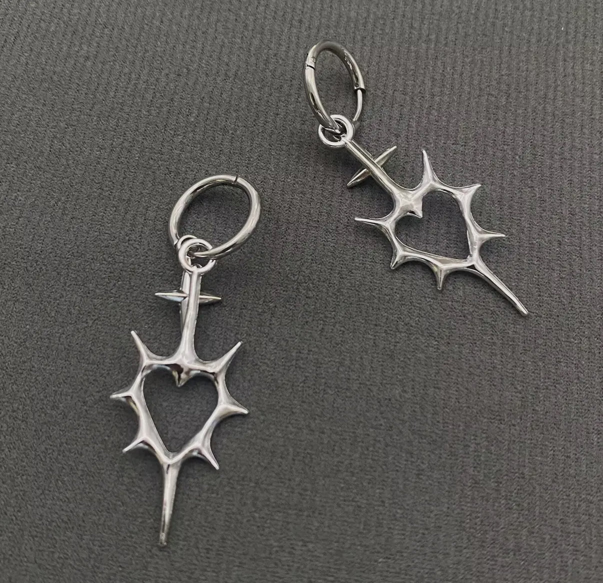 Gothic Silver Tone Thorns Hollow Heart Earrings
