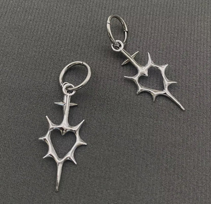 Gothic Silver Tone Thorns Hollow Heart Earrings