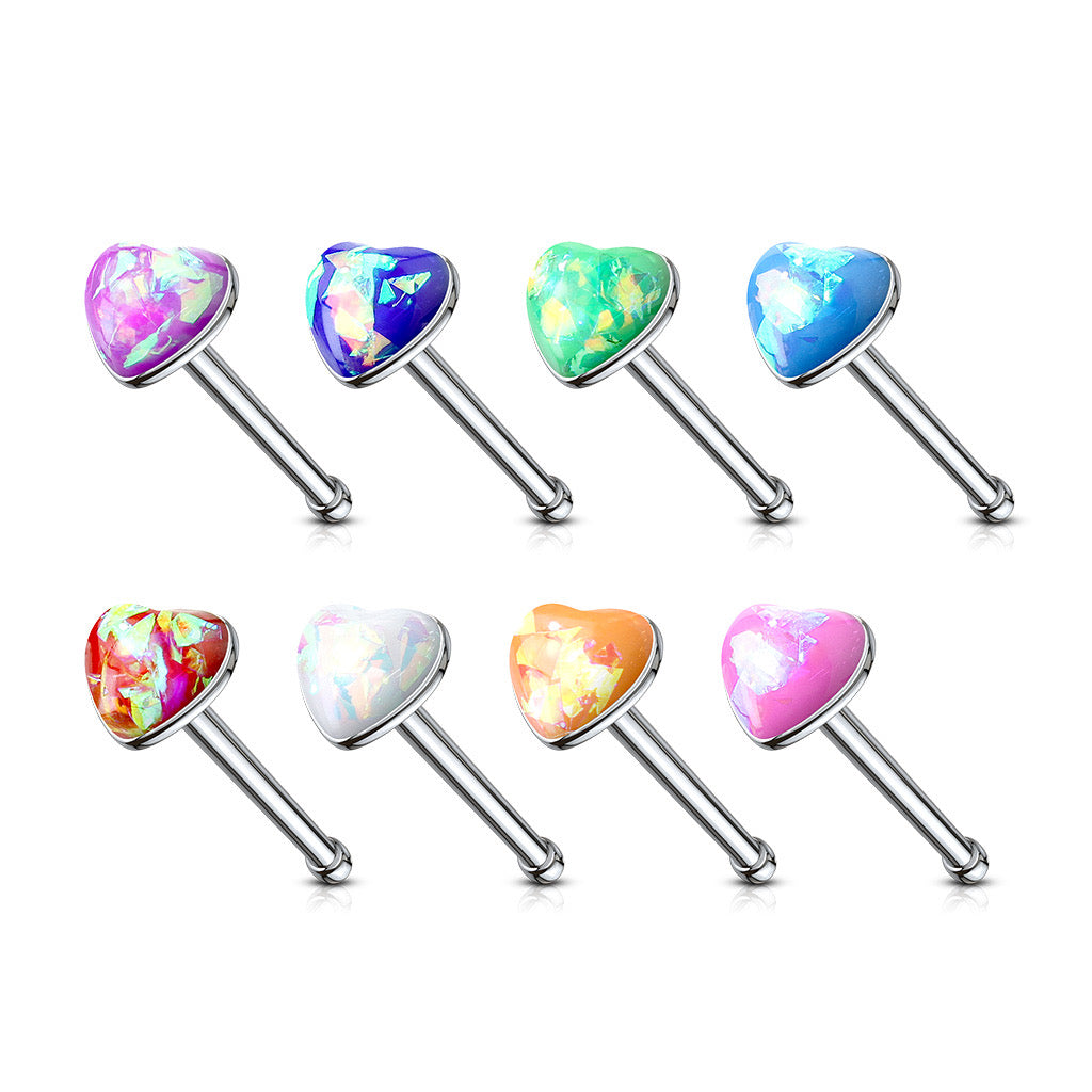 Assorted Opal Glitter Heart Nose Stud