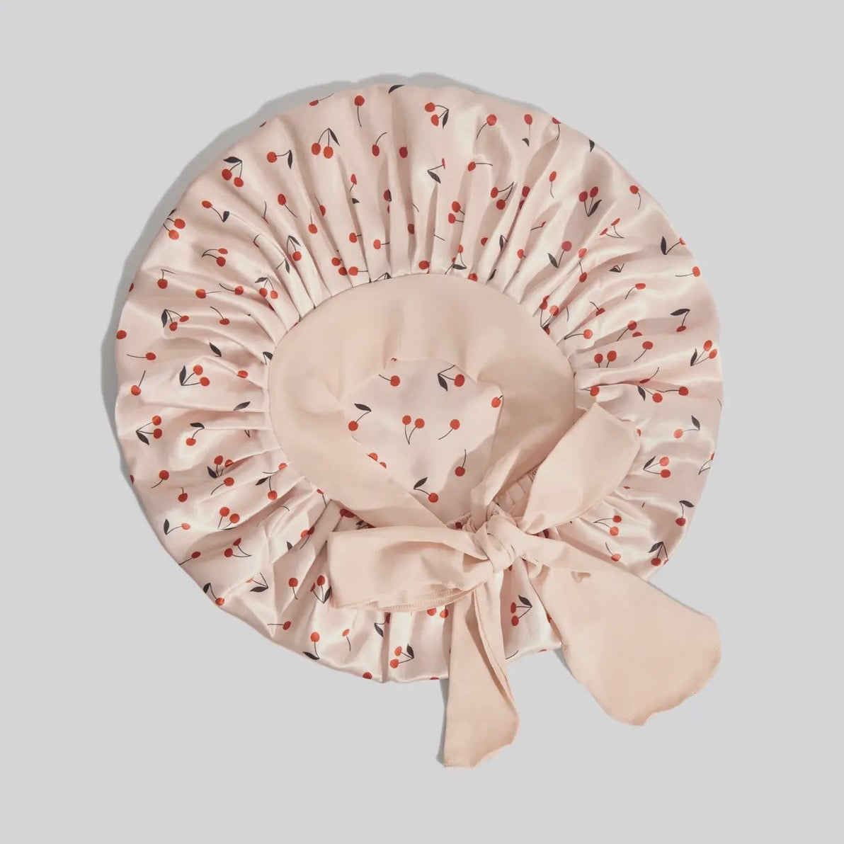 Adjustable Oversized Satin Bonnet- Cherry Print