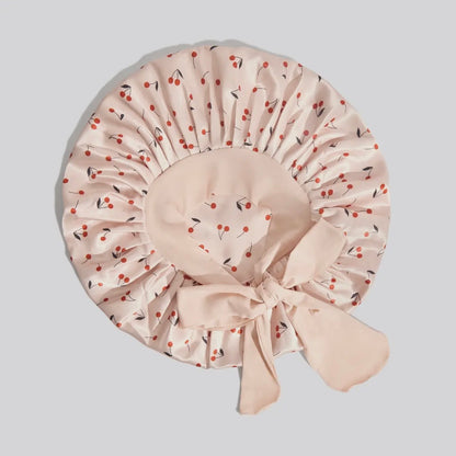 Adjustable Oversized Satin Bonnet- Cherry Print