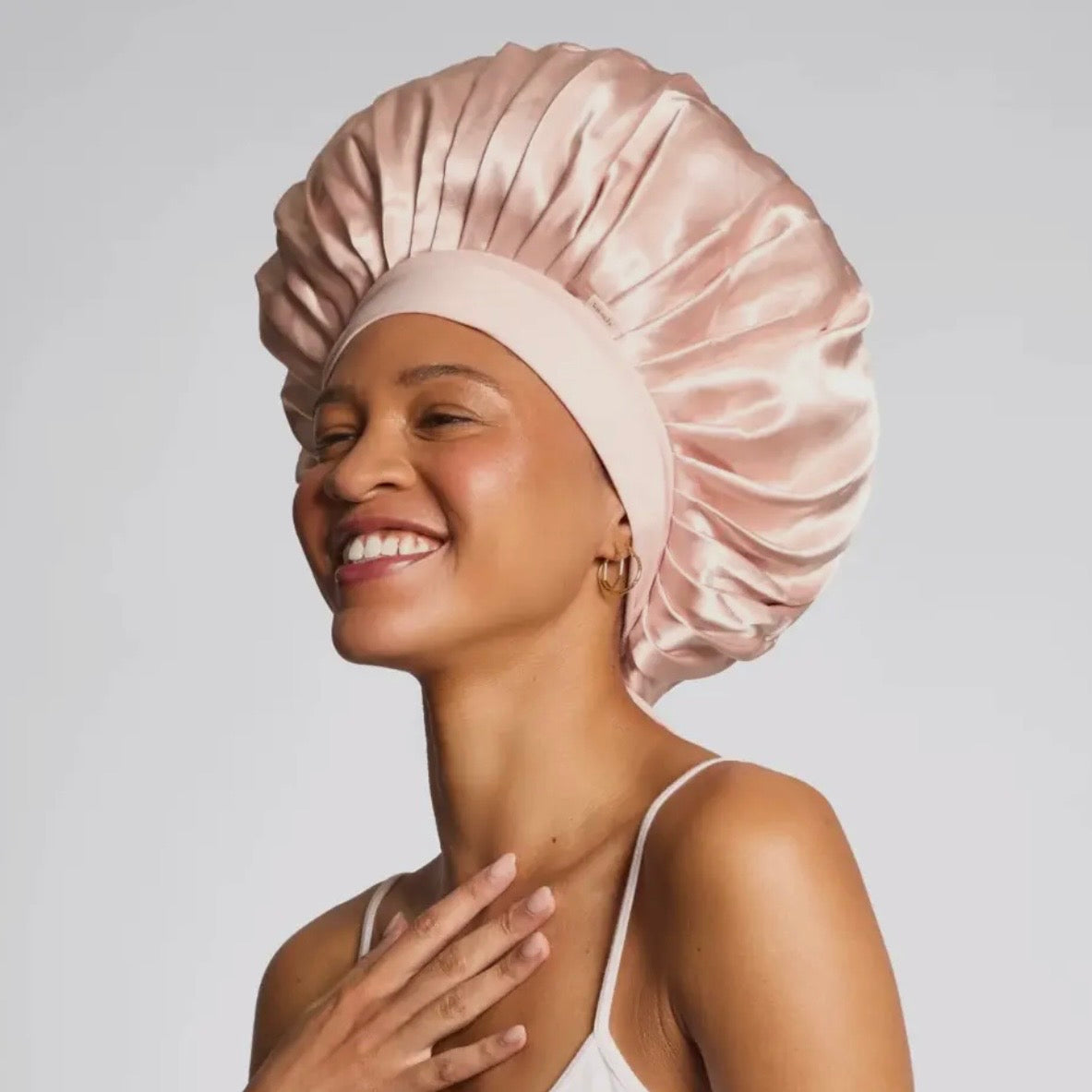 Adjustable Oversized Satin Bonnet- Blush