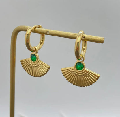 Inlaid Cubic Zirconia Fan Charm Earrings