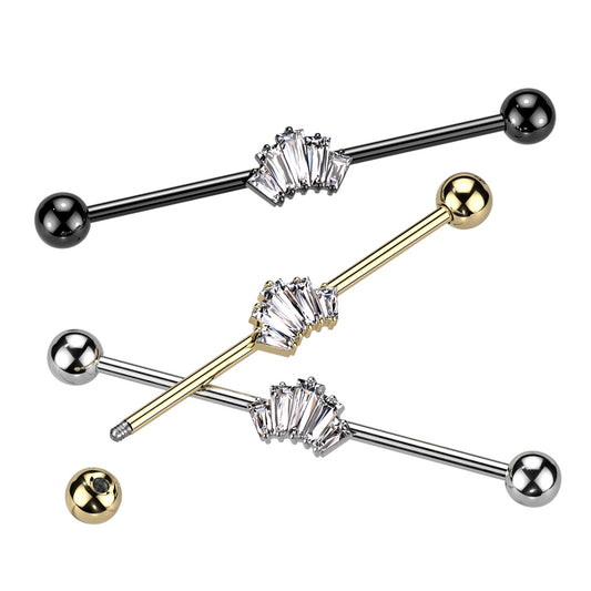Baguette CZ Crown Industrial Barbell