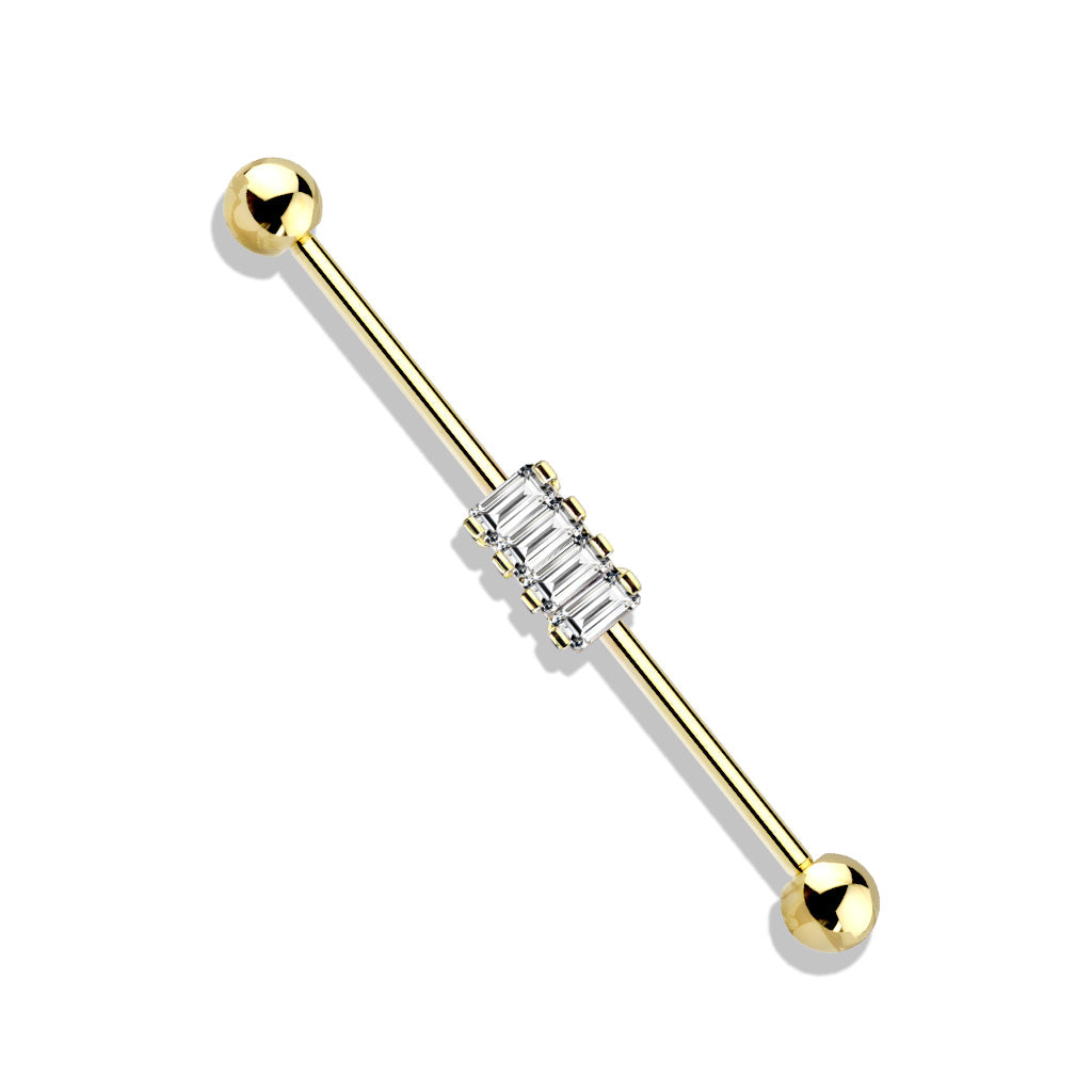 4 Square CZ Set Industrial Barbell