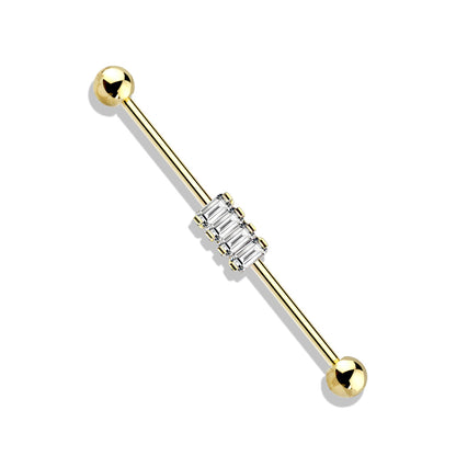 4 Square CZ Set Industrial Barbell