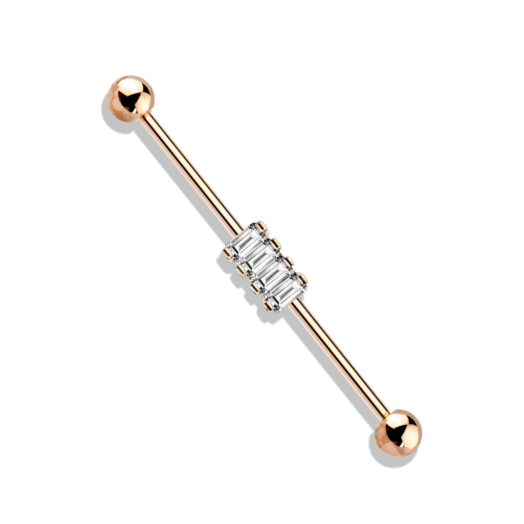 4 Square CZ Set Industrial Barbell