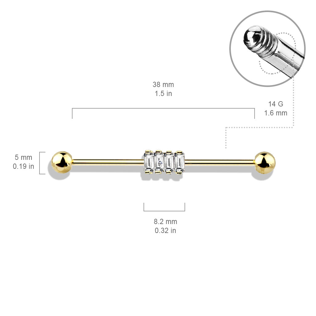 4 Square CZ Set Industrial Barbell